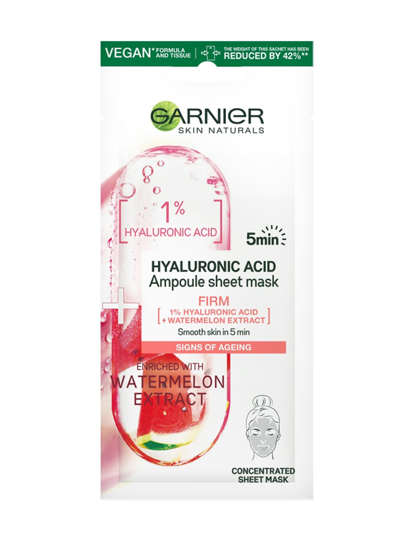 Garnier Skin Naturals Hyaluronic Acid Ampoule sheet mask - маска за лице за стягане на кожата 